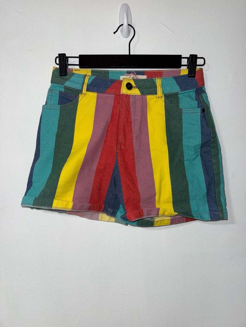 Mini Boden Multicolor Striped Denim Shorts with Heart Pockets Size 11-12Y
